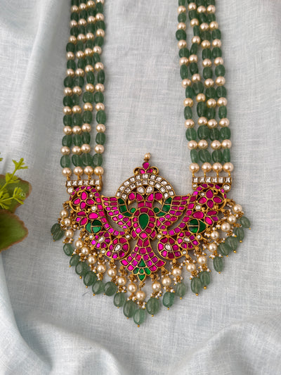 Pearl Layered Necklace Jadau Kundan Gandaberunda Pendant Premium Long  | N1199