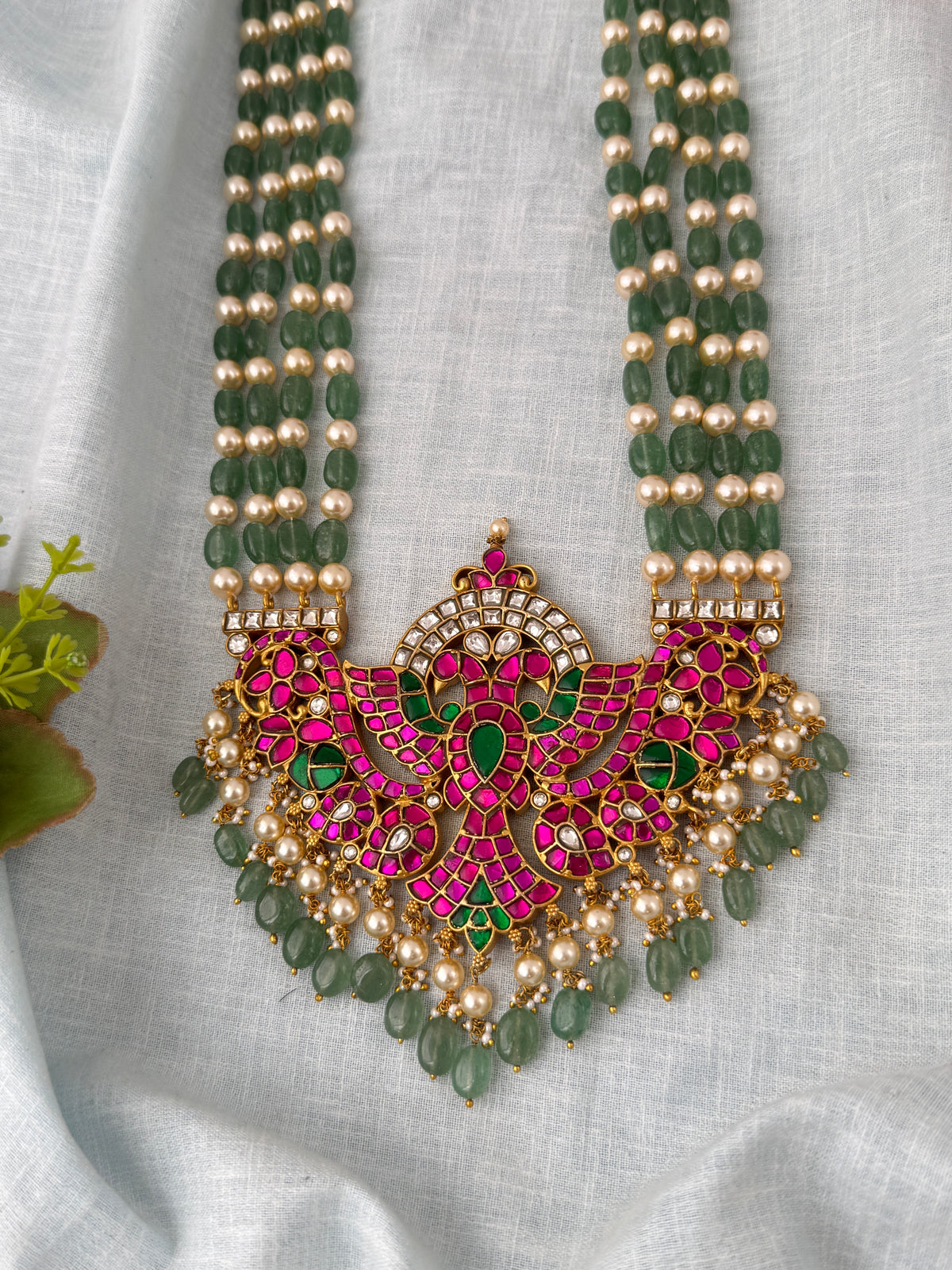 Pearl Layered Necklace Jadau Kundan Gandaberunda Pendant Premium Long  | N1199
