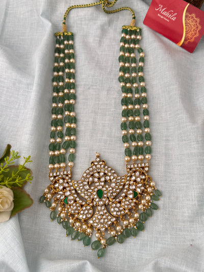 Pearl Layered Necklace Jadau Kundan Gandaberunda Pendant Premium Long  | N1199