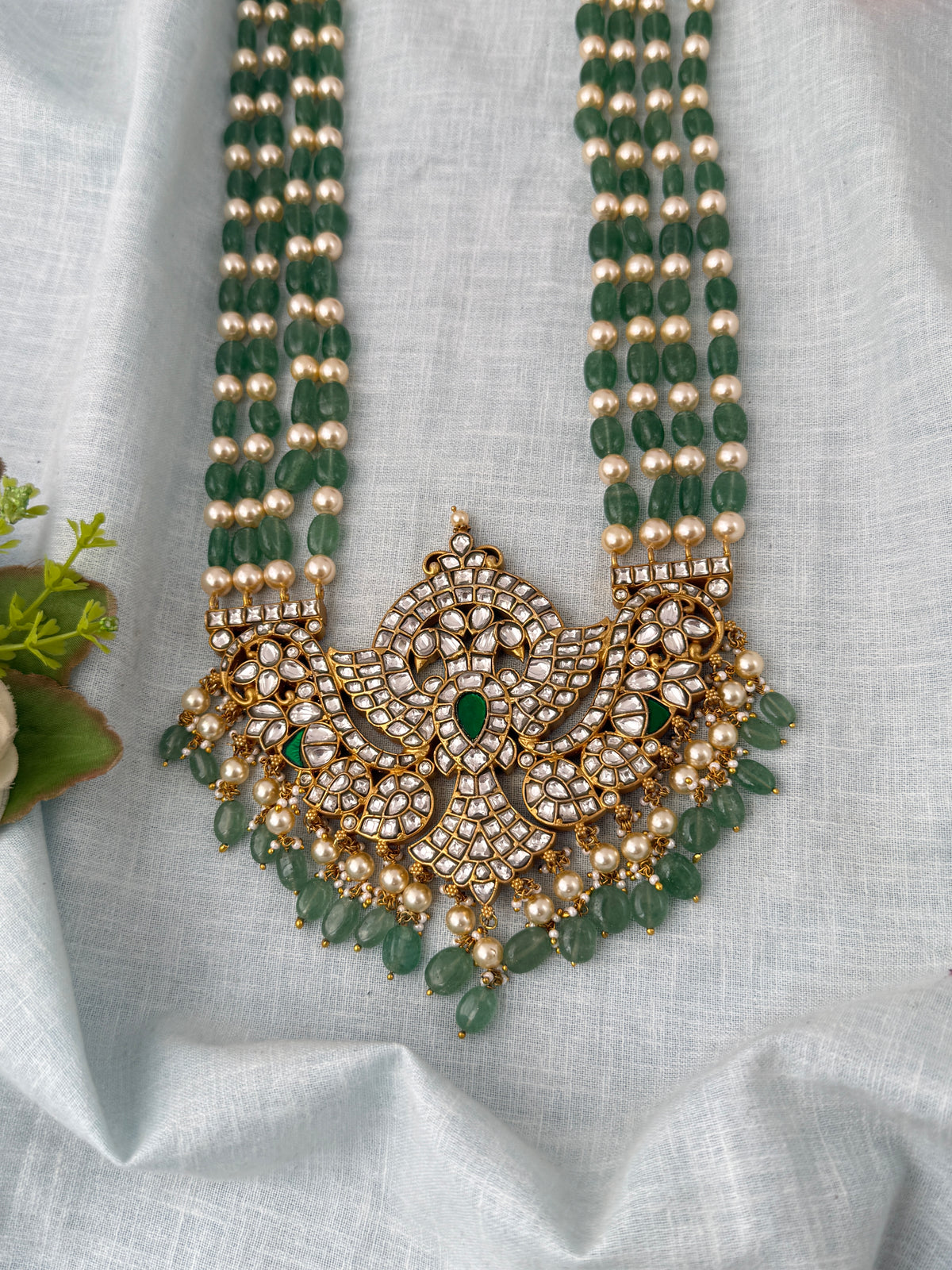 Pearl Layered Necklace Jadau Kundan Gandaberunda Pendant Premium Long  | N1199