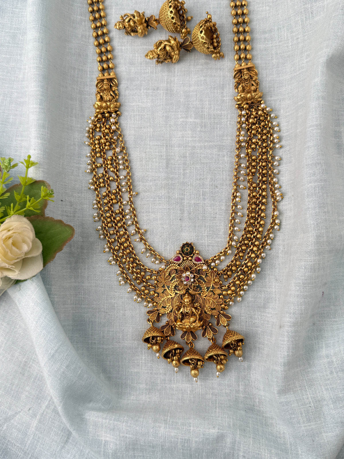 Antique Layered Necklace Grand Lakshmi Pendant Long Set| N1184