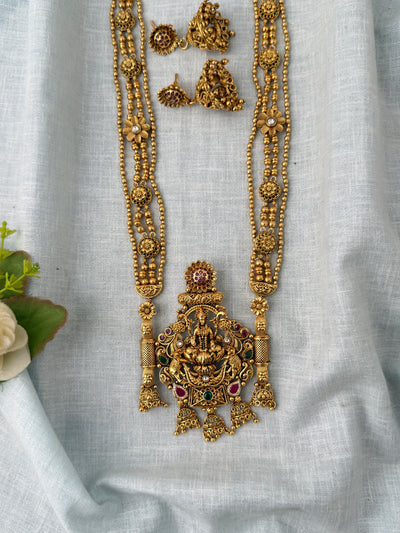 Antique Layered Necklace Grand Lakshmi Pendant Long Set| N1183