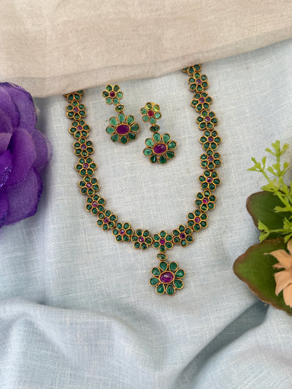 Royal Antique Stone Pendant Short Necklace Set 1209