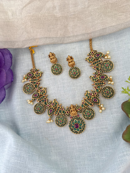 Royal Antique Lakshmi Shanku Chakra Short Necklace Set 1221