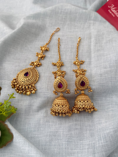 Antique Jhumkas Earrings With Maatal And Maang Tikka| E0657