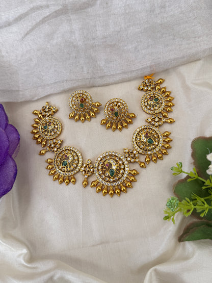 Royal Antique Peacock Short Necklace Set 1221