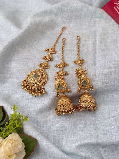 Antique Jhumkas Earrings With Maatal And Maang Tikka| E0658