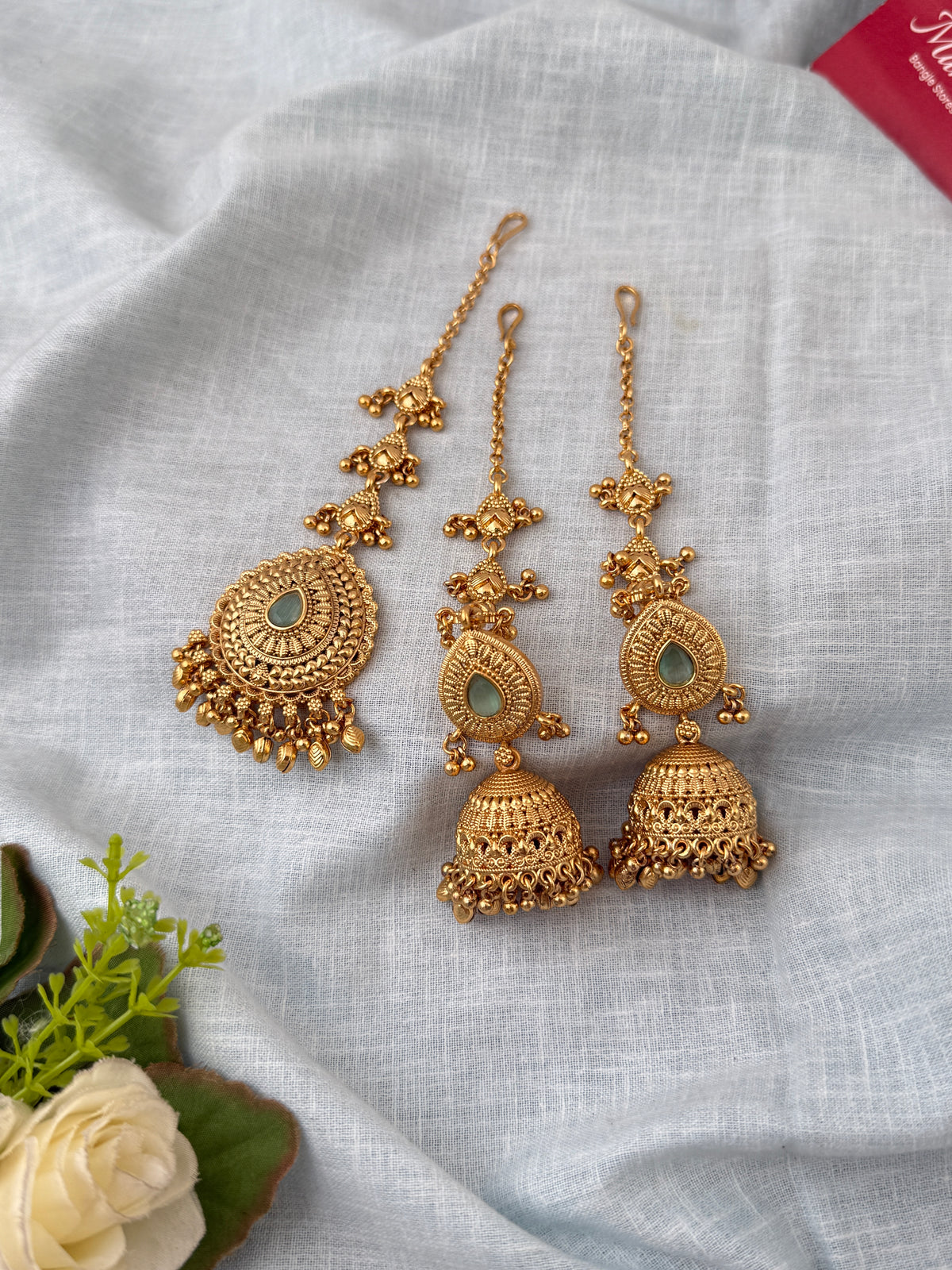 Antique Jhumkas Earrings With Maatal And Maang Tikka| E0658