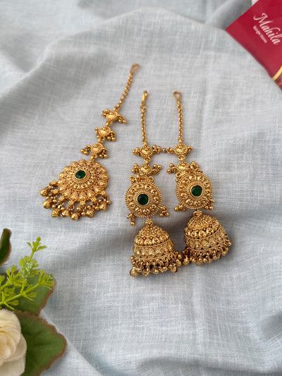 Antique Jhumkas Earrings With Maatal And Maang Tikka| E0649