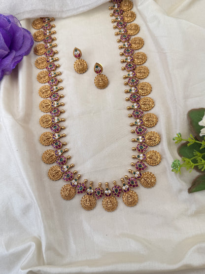 Royal Antique Lakshmi Kaasu Long Necklace Set 1235