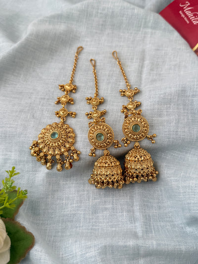 Antique Jhumkas Earrings With Maatal And Maang Tikka| E0652