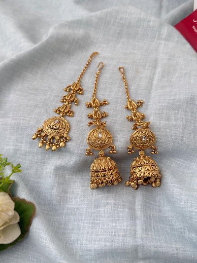 Antique Jhumkas Earrings With Maatal And Maang Tikka| E0660