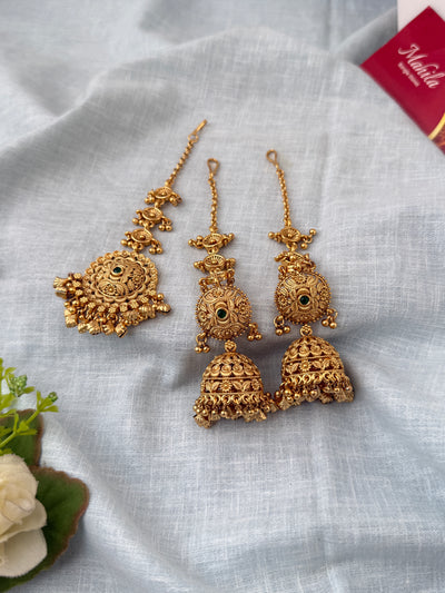 Antique Jhumkas Earrings With Maatal And Maang Tikka| E0646 A