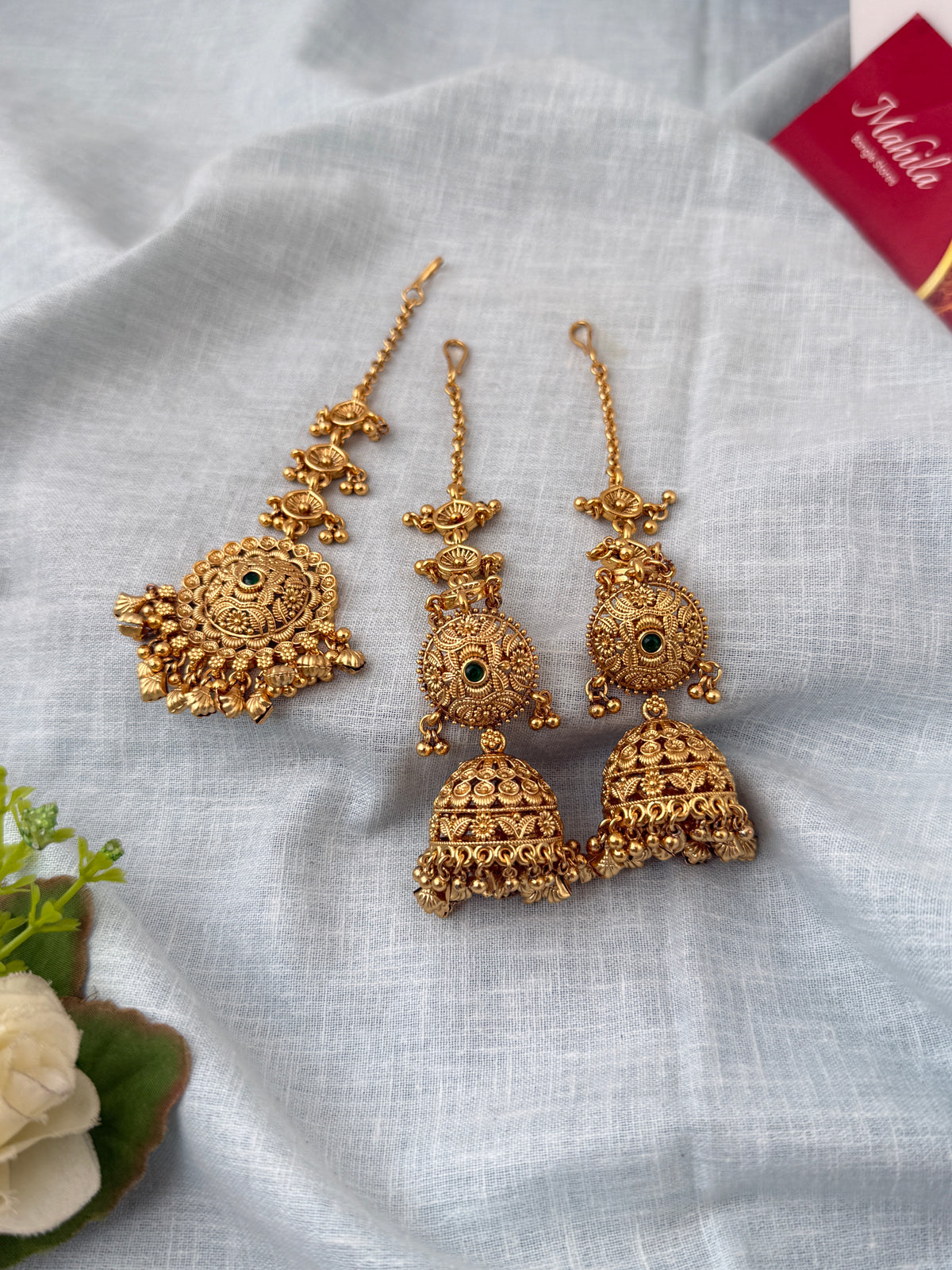 Antique Jhumkas Earrings With Maatal And Maang Tikka| E0646 A
