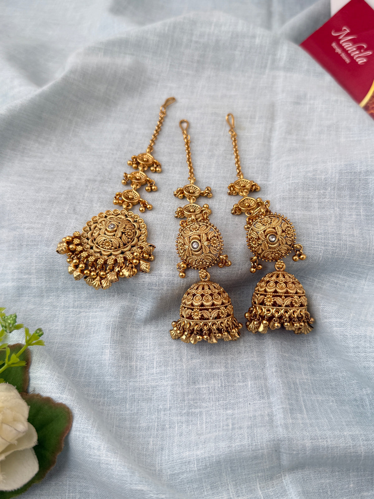 Antique Jhumkas Earrings With Maatal And Maang Tikka| E0645