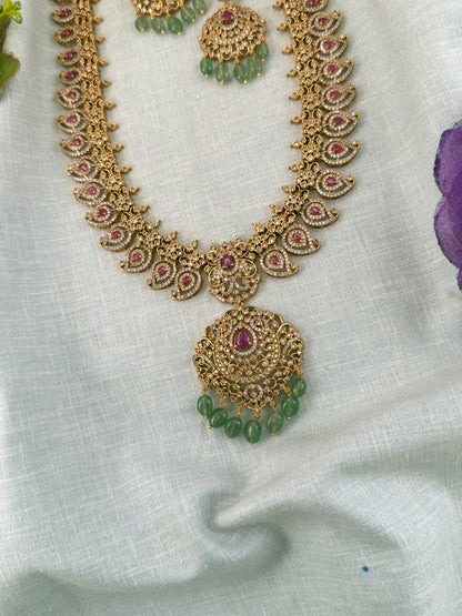 Royal Antique Grand Mango Stone Pendant Long Necklace Set 1240