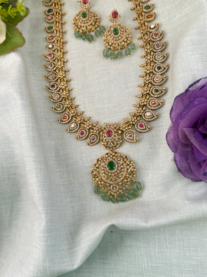 Royal Antique Grand Mango Stone Pendant Long Necklace Set 1244
