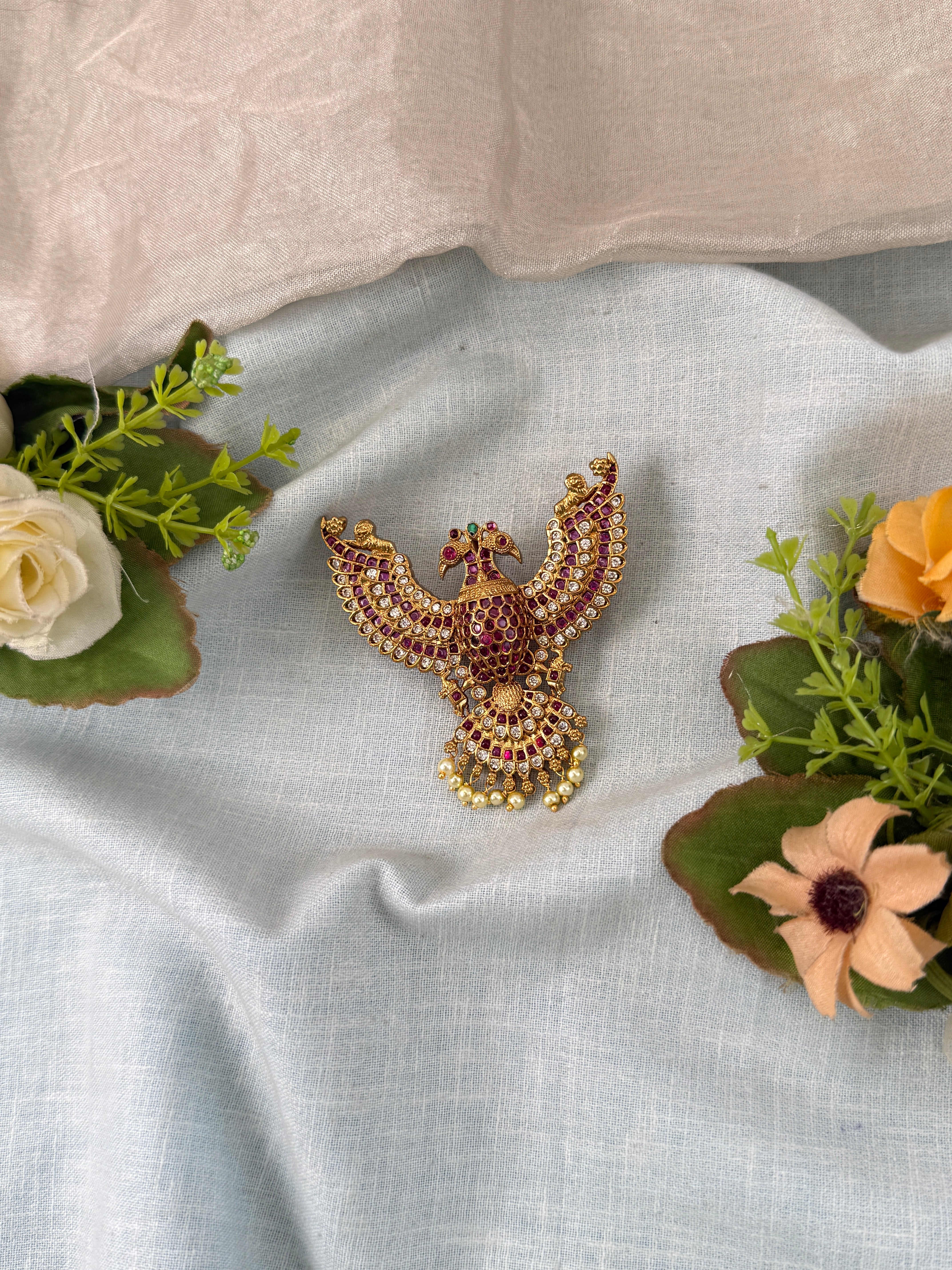 Traditional Gold Jade Kuchu– South Indian Bridal Hair Accessory, Jade Kuch, hair choti