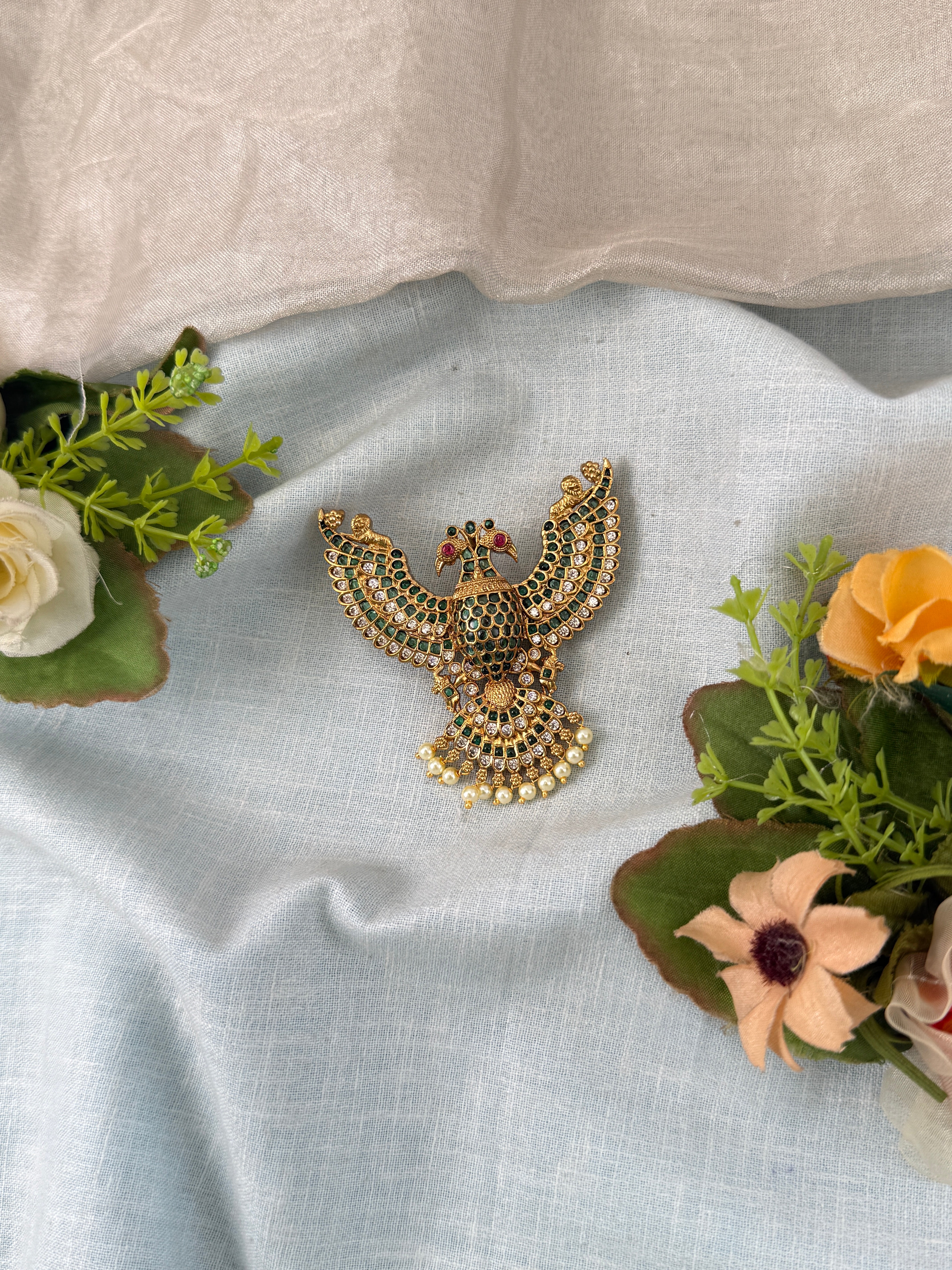 Traditional Gold Jade Kuchu– South Indian Bridal Hair Accessory, Jade Kuch, hair choti
