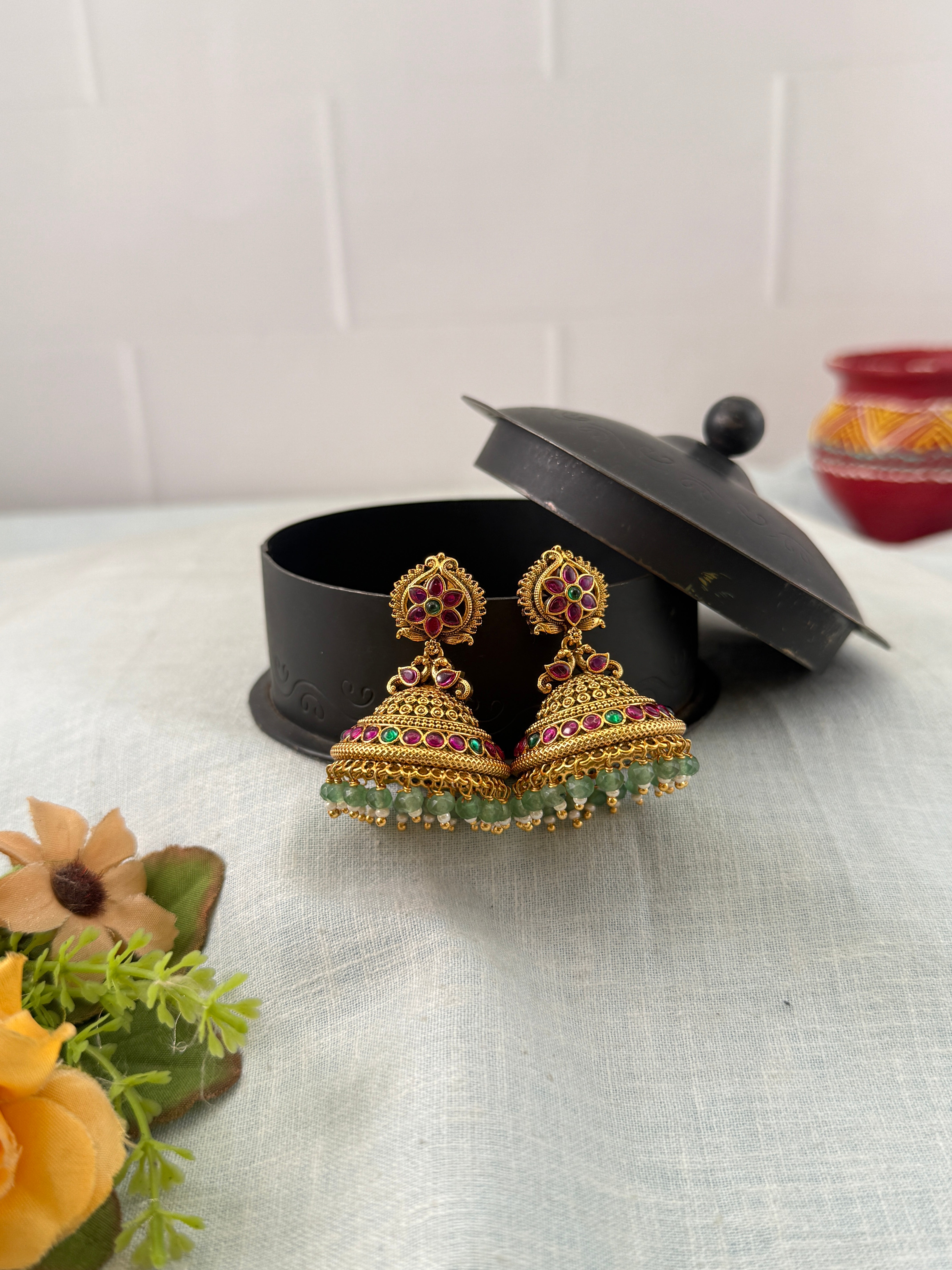 Antique Earrings, Bridal antique earrings, Antique Jhumka