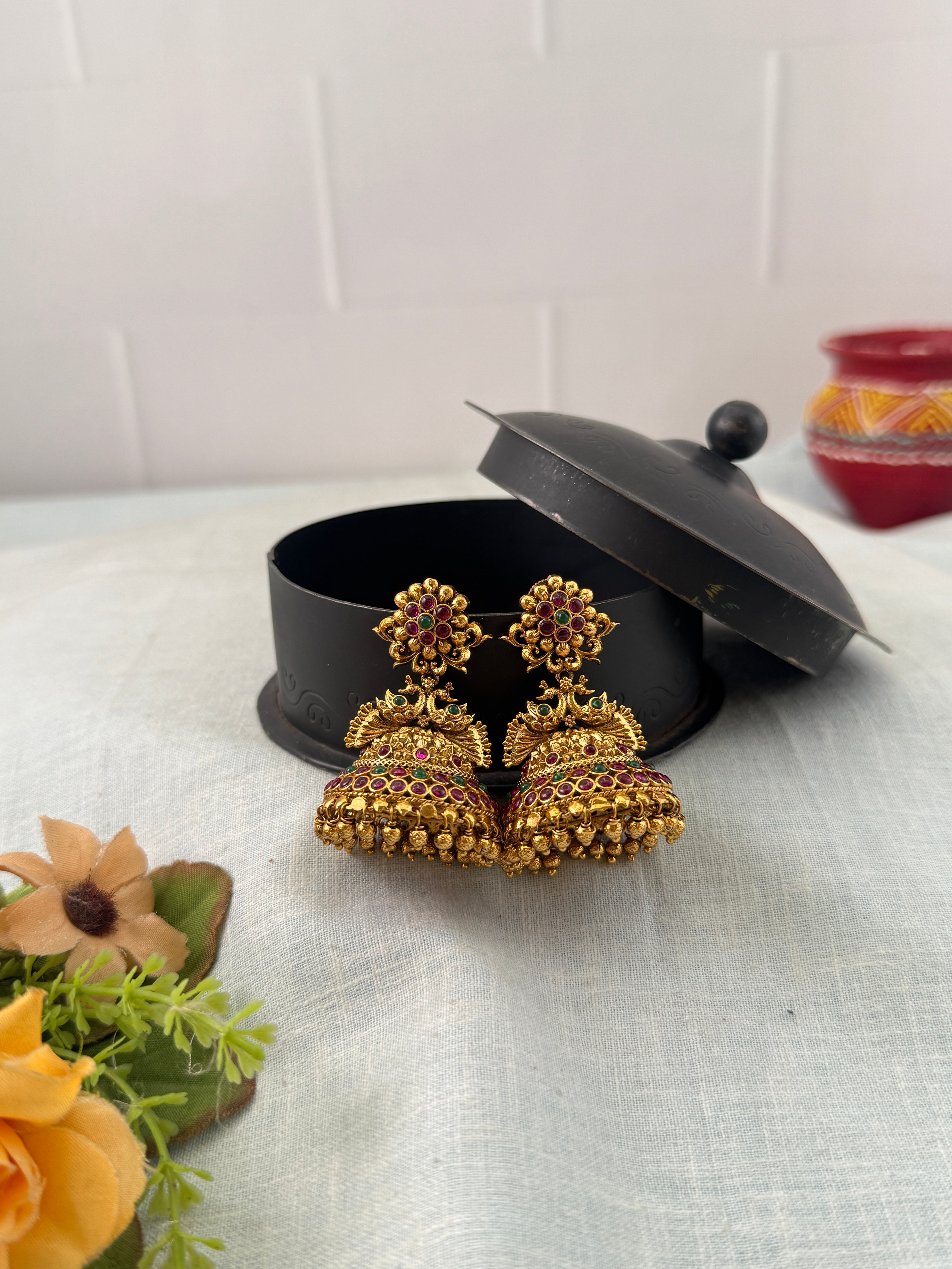 Antique Earrings, Bridal antique earrings, Antique Jhumka