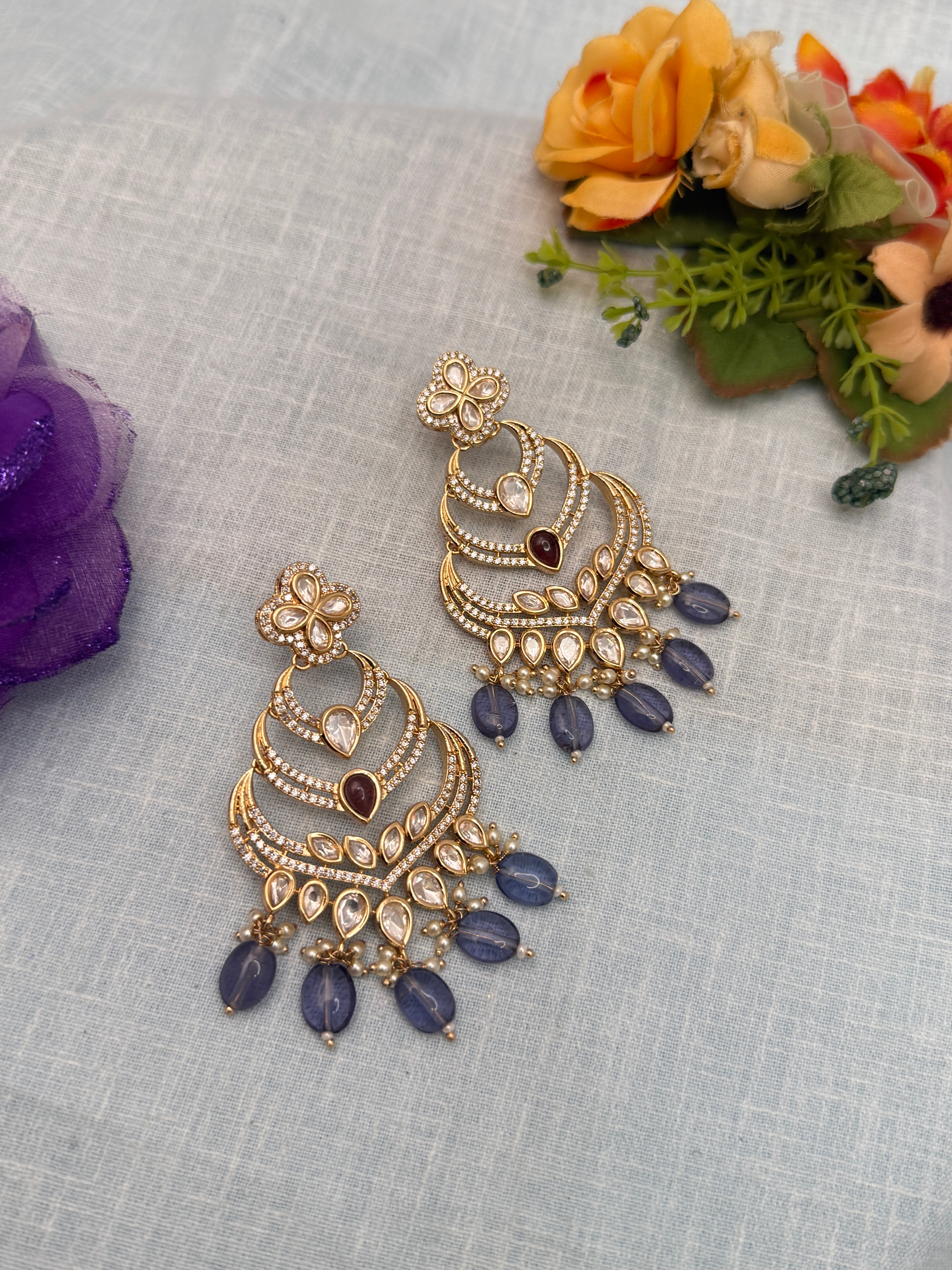 Antique Earrings, Bridal antique Kundan earrings, Antique kundan Jhumka