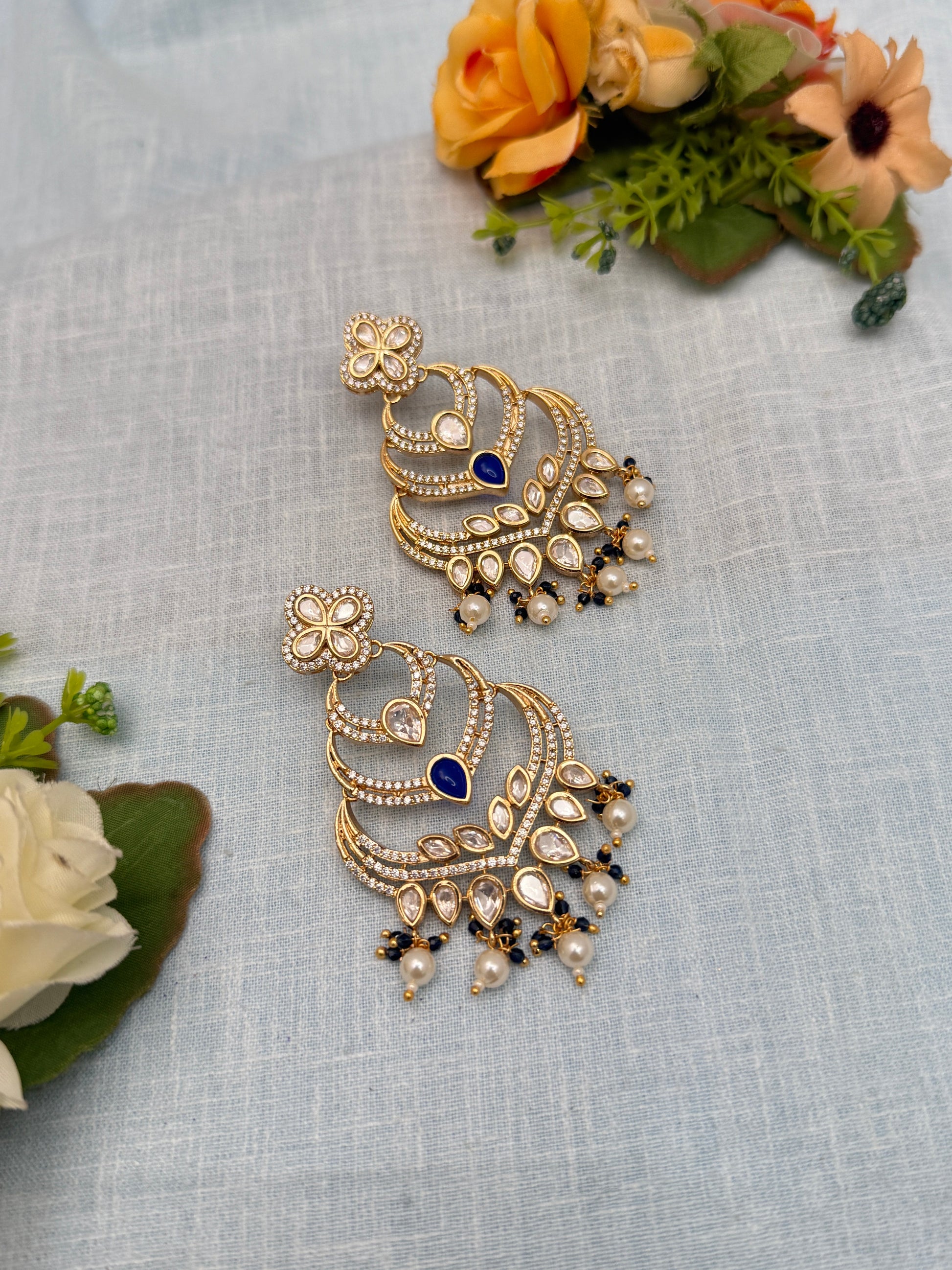Antique Earrings, Bridal antique Kundan earrings, Antique kundan Jhumka