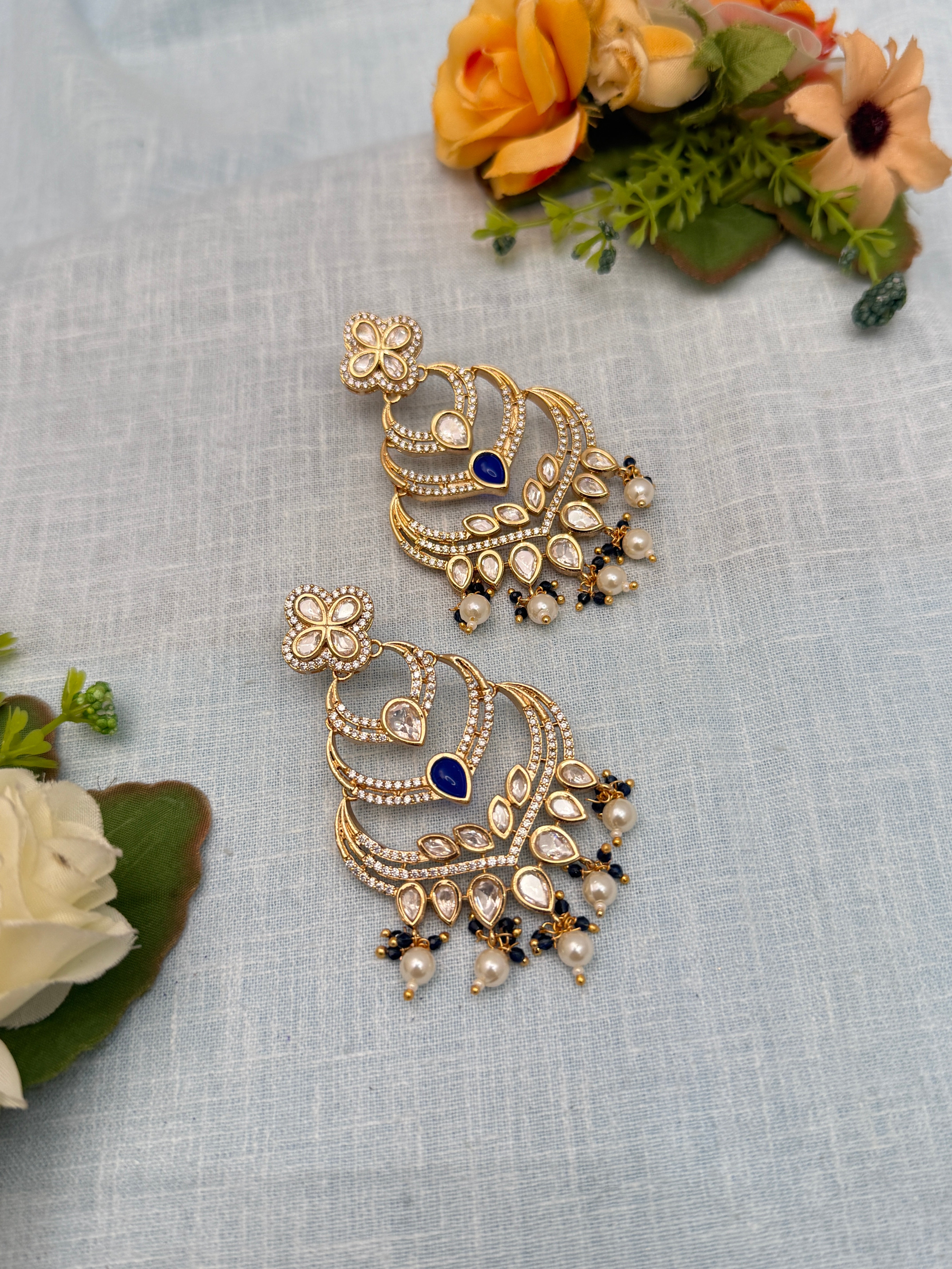 Antique Earrings, Bridal antique Kundan earrings, Antique kundan Jhumka