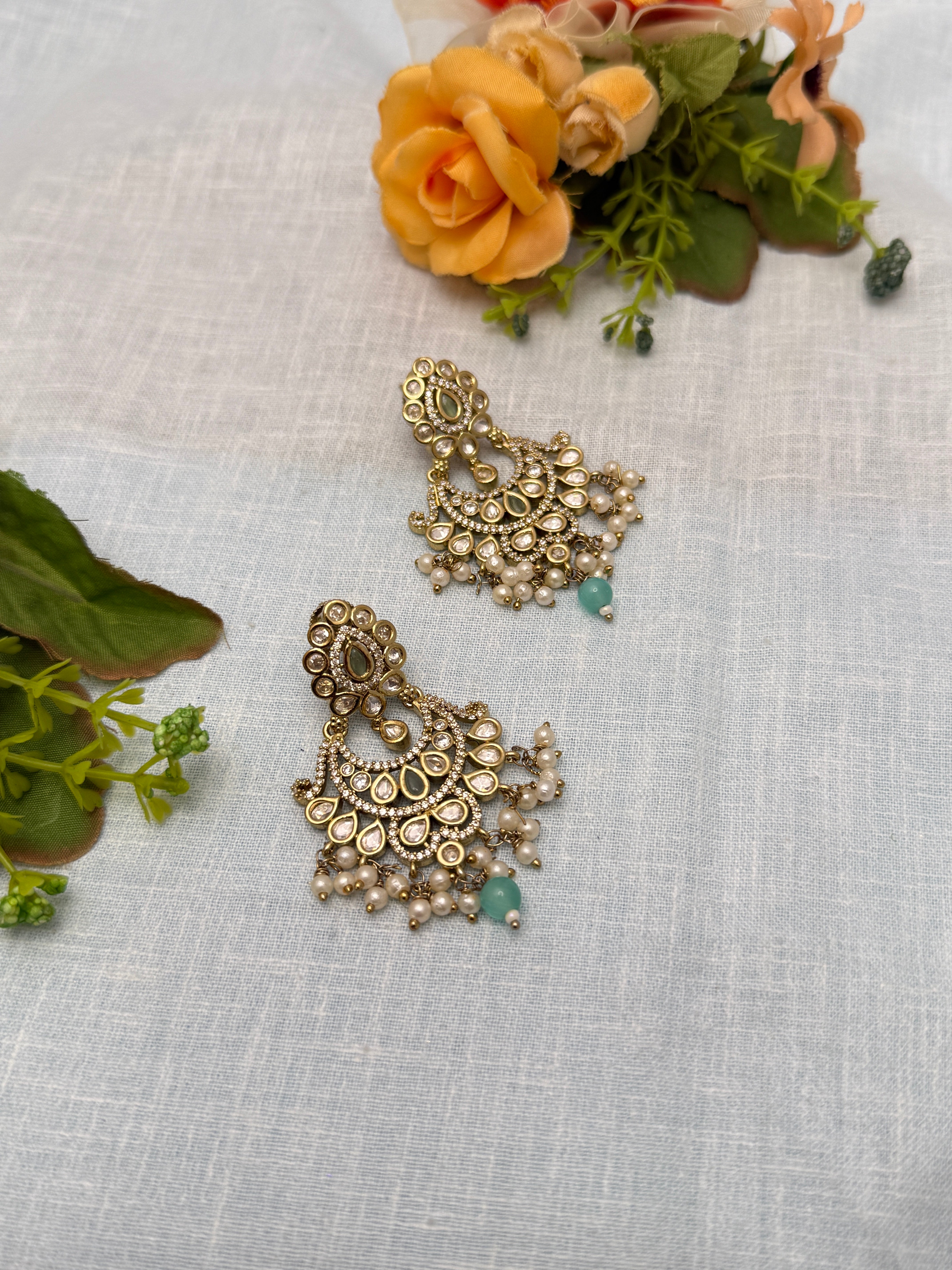 Antique Earrings, Bridal antique Kundan earrings, Antique kundan Jhumka