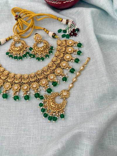 Antique Kundan Grand Necklace With Maang Tikka Short Set | N1287