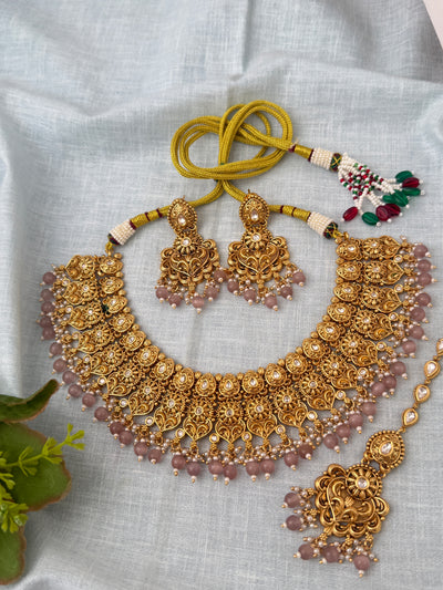 Antique Kundan Grand Necklace With Maang Tikka Short Set | N1285