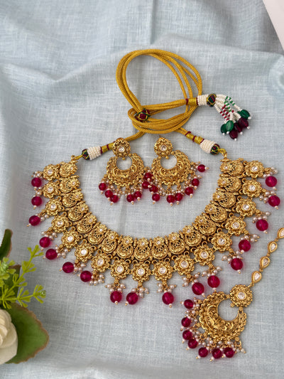 Antique Kundan Grand Necklace With Maang Tikka Short Set | N1292