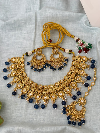 Antique Kundan Grand Necklace With Maang Tikka Short Set | N123