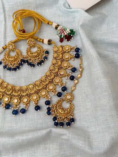 Antique Kundan Grand Necklace With Maang Tikka Short Set | N123