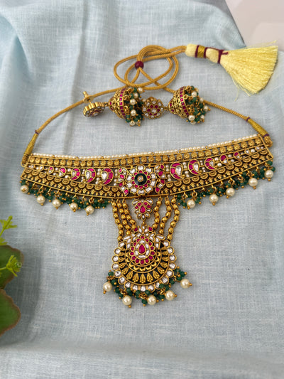 Jadau Kundan Grand Choker Necklace Premium Short Set | N1225