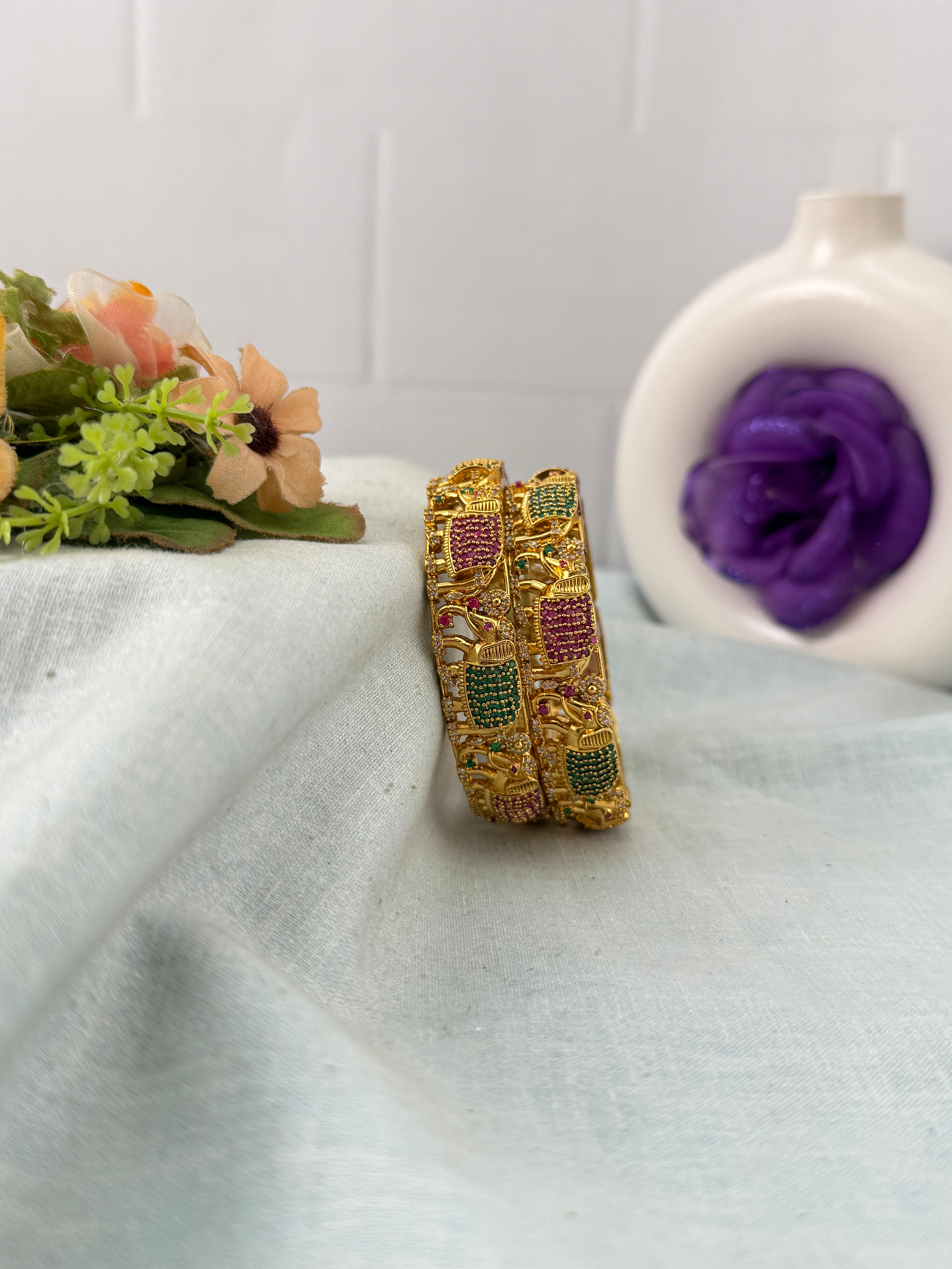 Antique temple style bridal bangles for women by Mahila