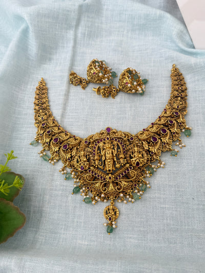 Antique Grand Necklace Vishnu Pendant Short Set| N1219