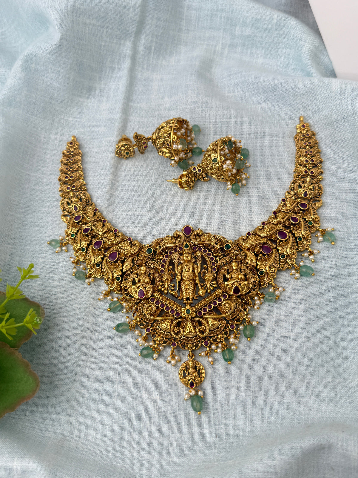 Antique Grand Necklace Vishnu Pendant Short Set| N1218