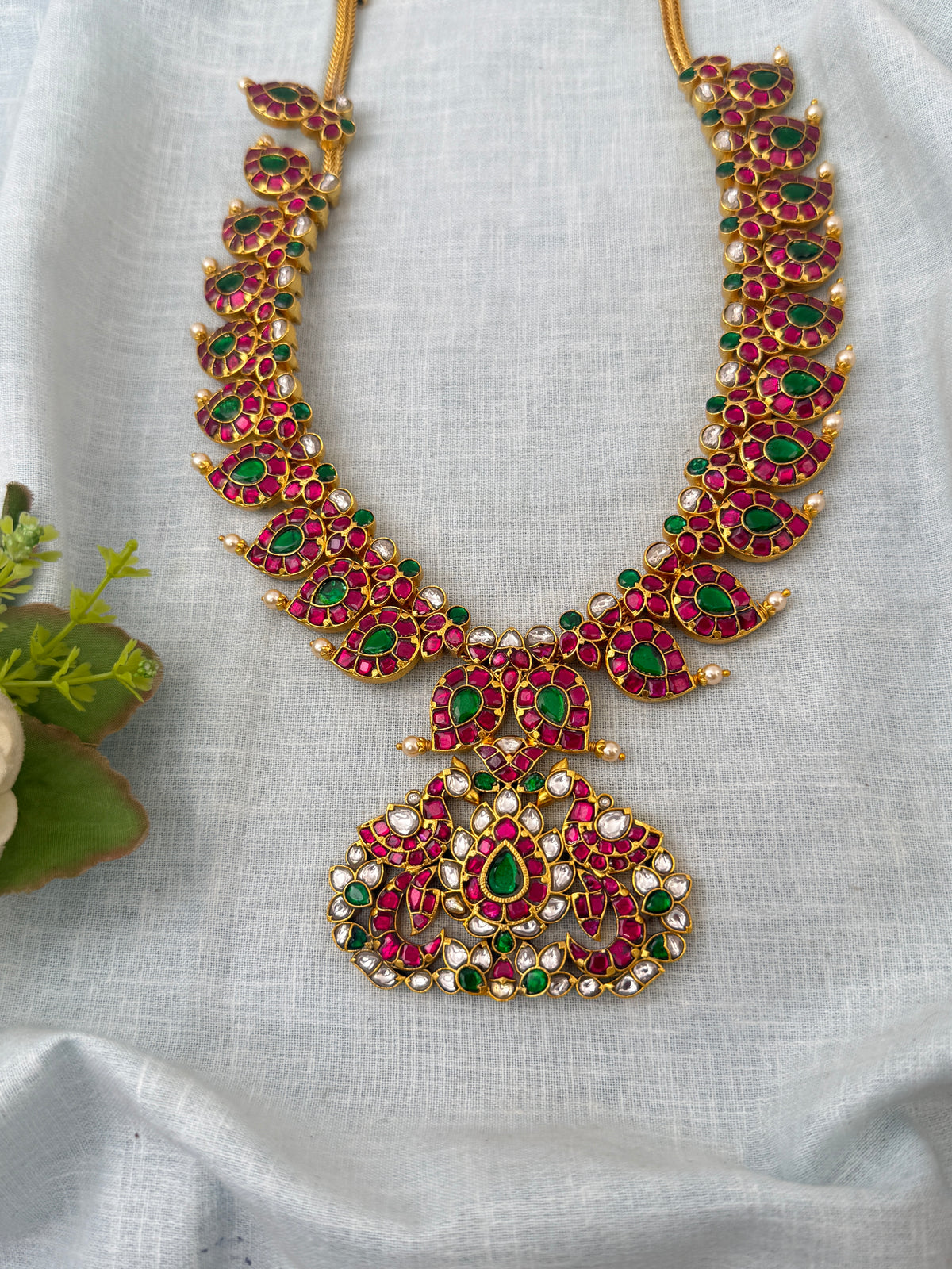 Jadau Kundan Grand Necklace Peacock Pendant | N1260