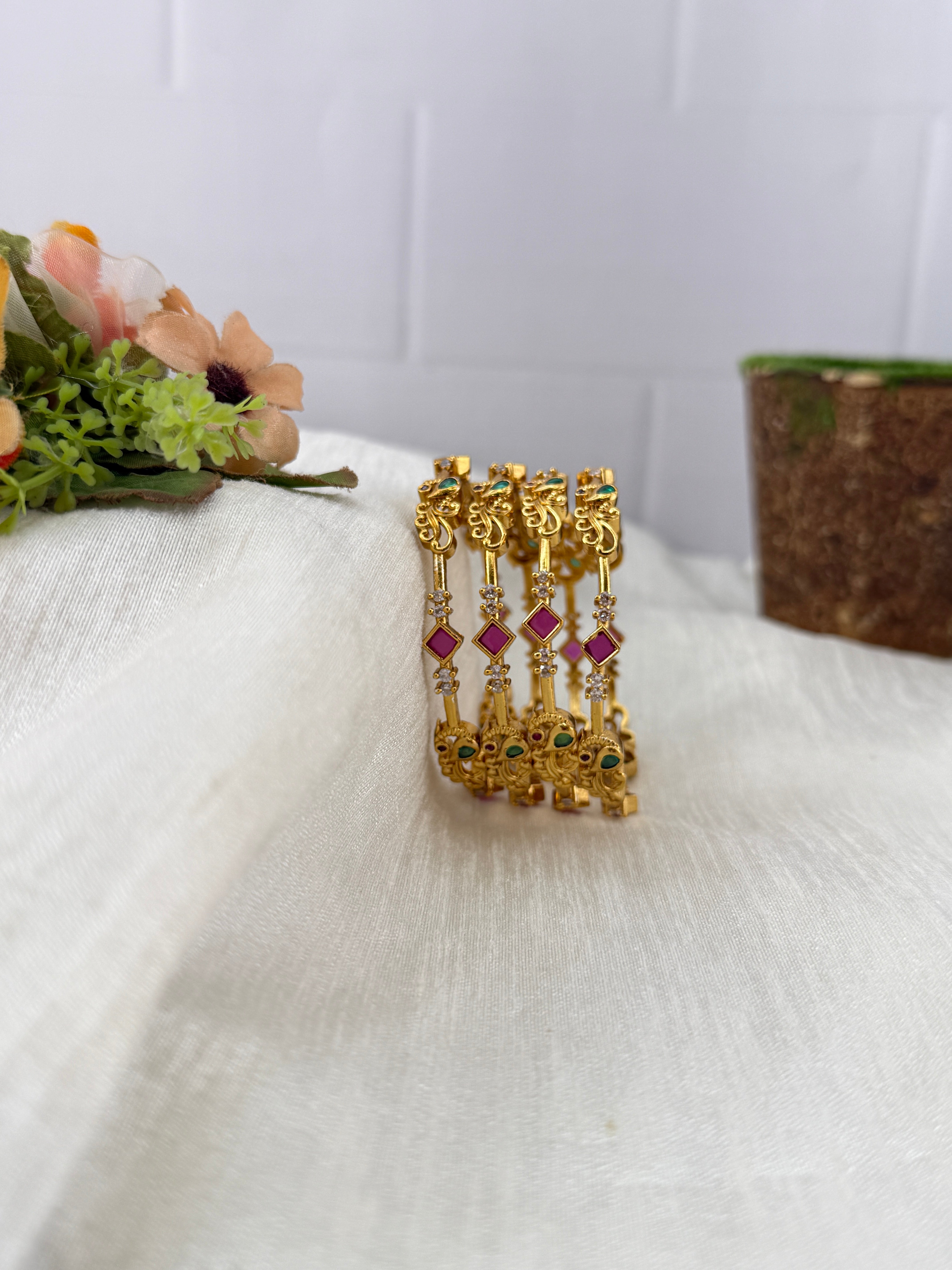 Antique temple style bridal bangles for women by Mahila