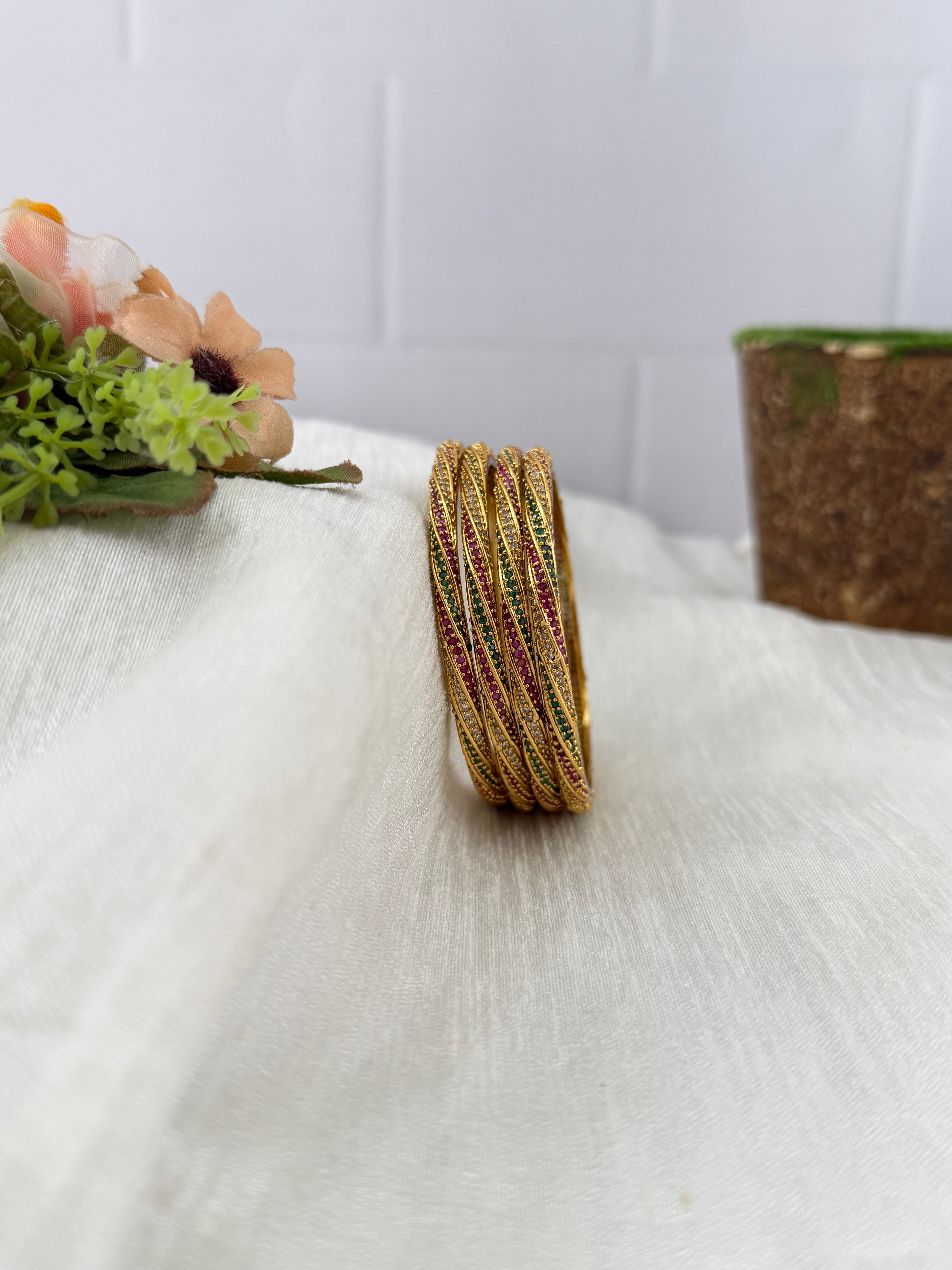 Antique temple style bridal bangles for women by Mahila