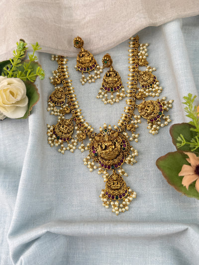 Antique Grand Lakshmi Pearl Short Necklace Set | 041