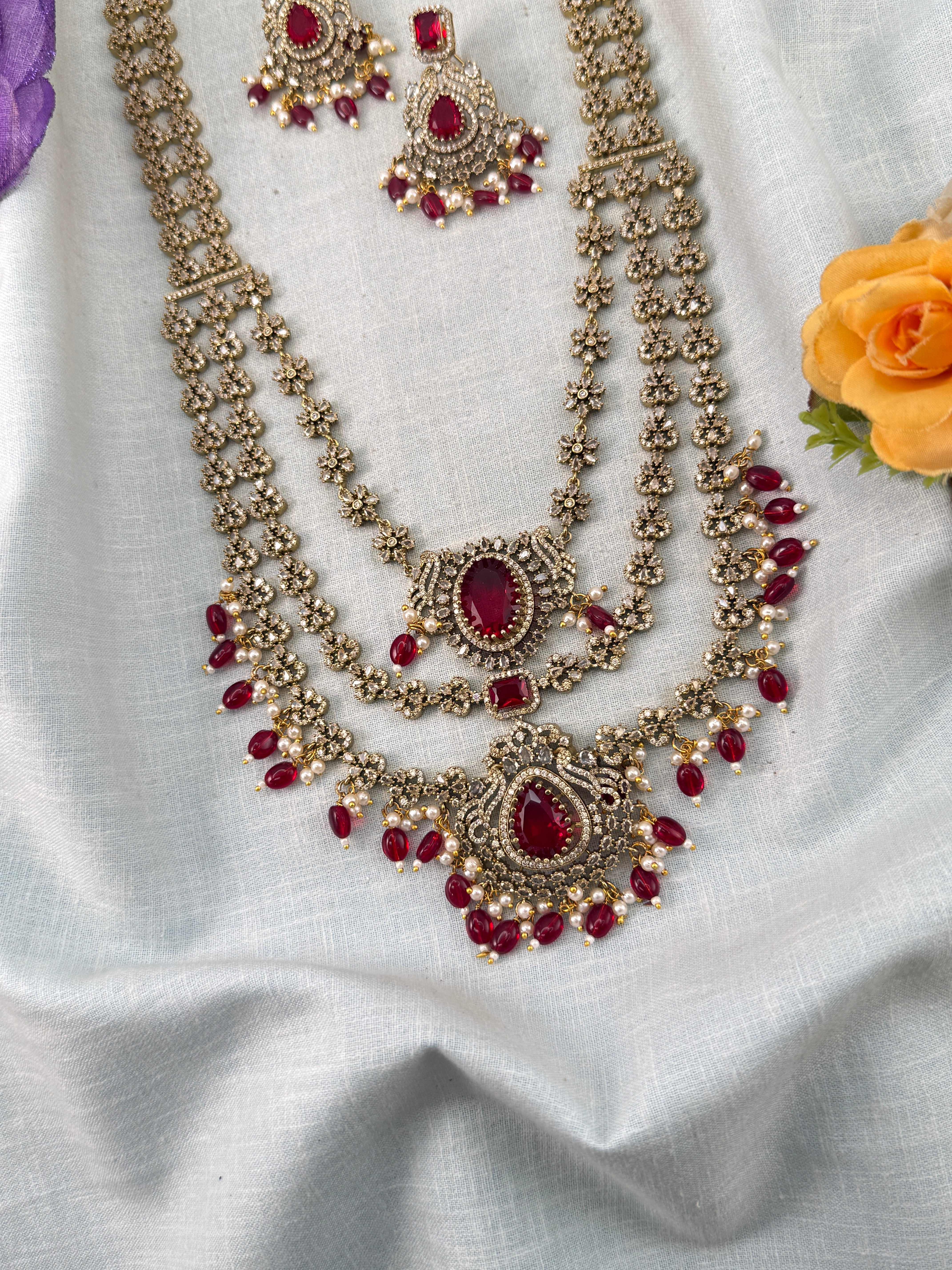 Victorian Stone Long Layer Necklace Set | 003