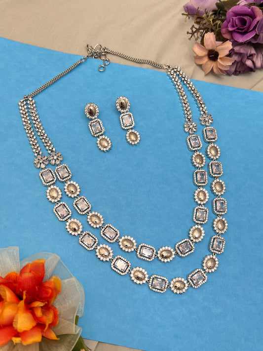 Silver Stone layered Necklace 0090 - Mahilas