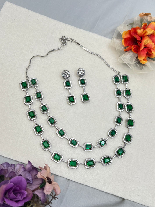 Green Stone layered Necklace 0091 - Mahilas