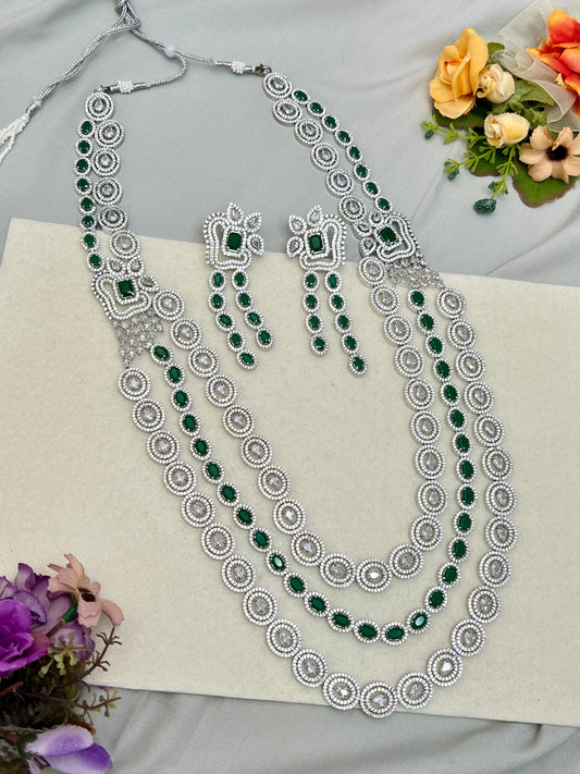 Green and  Silver Stone Layered Necklace 0093 - Mahilas