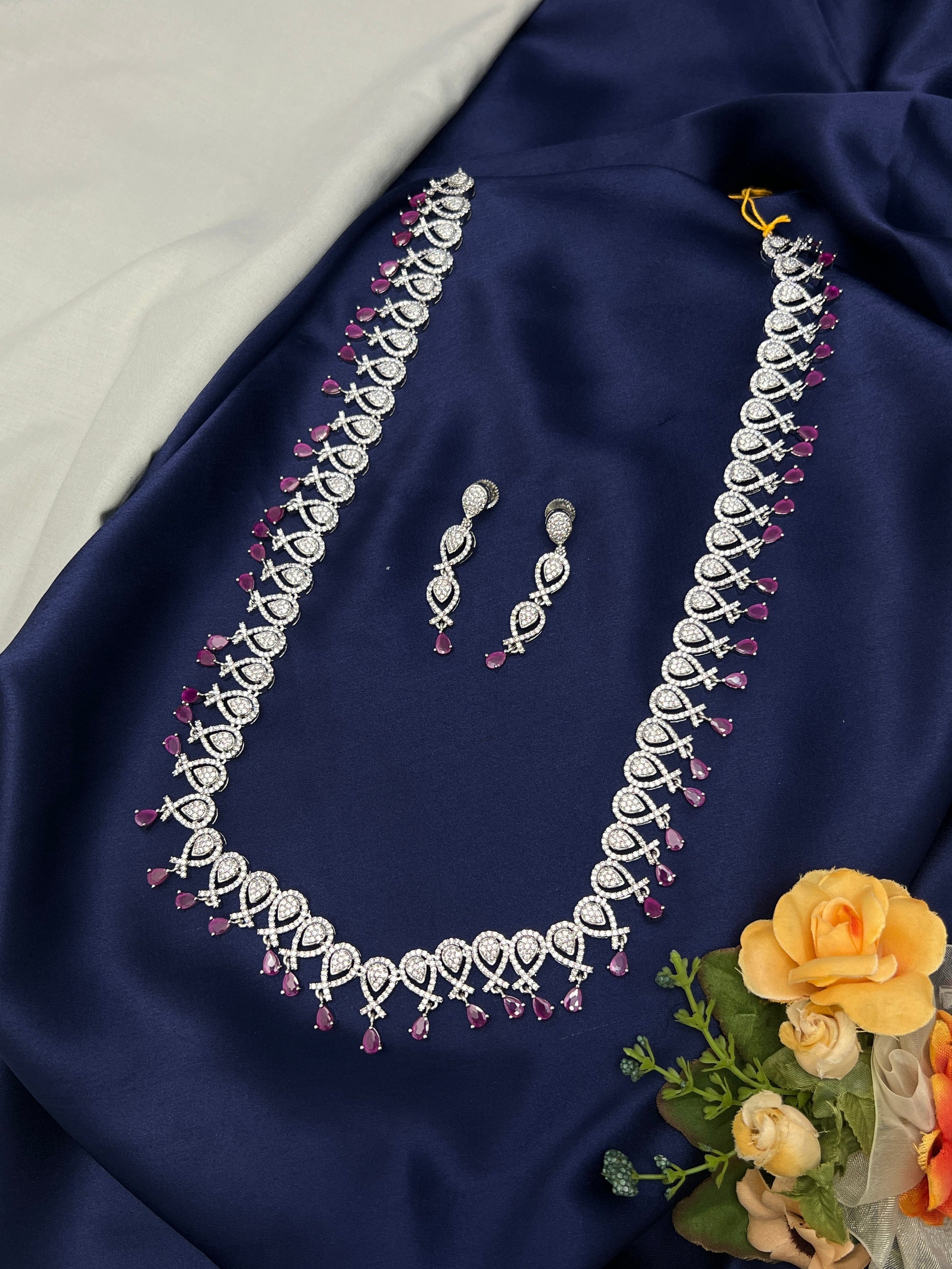 Medium Long Stone Necklace Pink 0106 - Mahilas