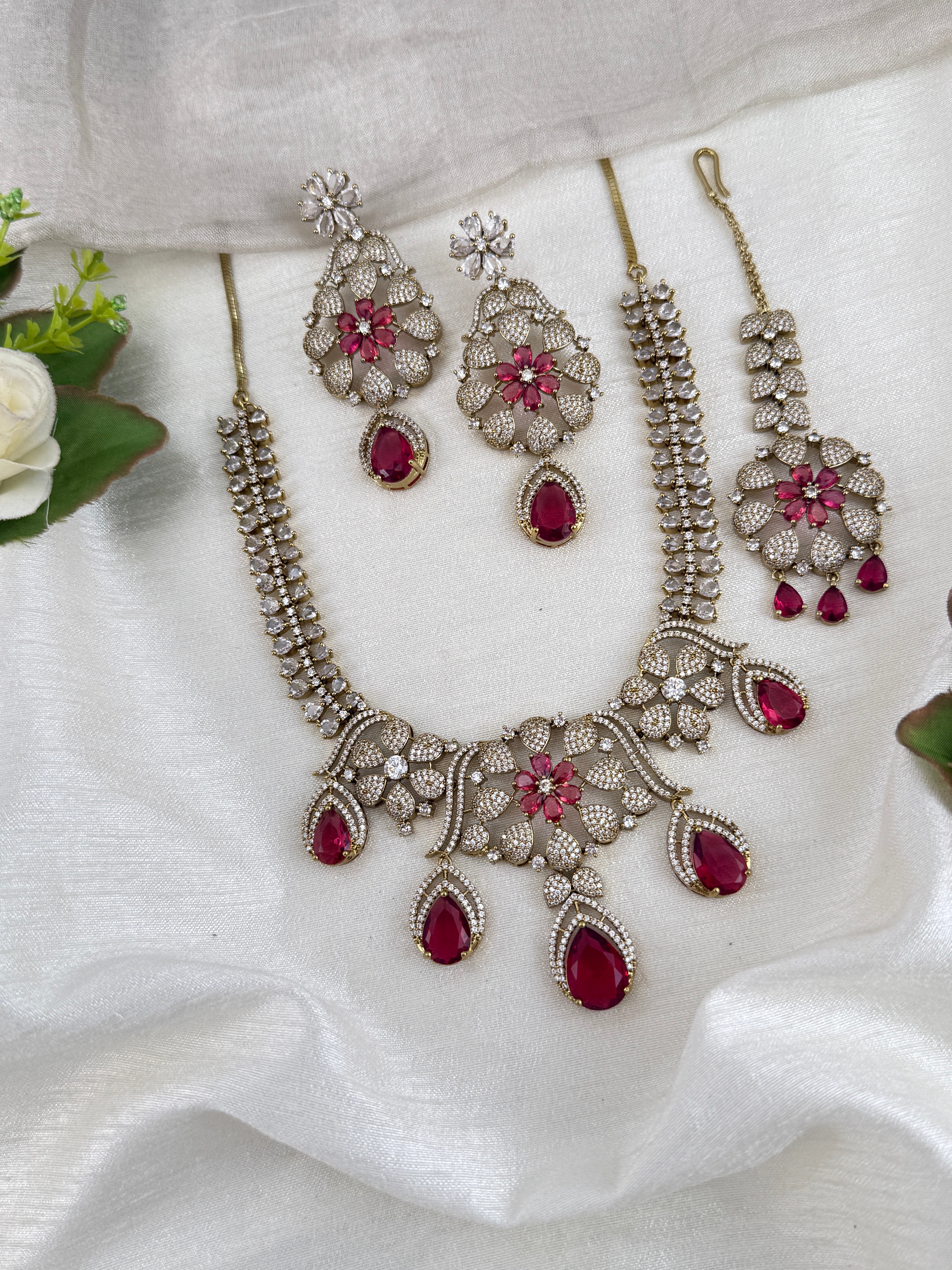 Zircon Stone Short Necklace Set | Combo | 019
