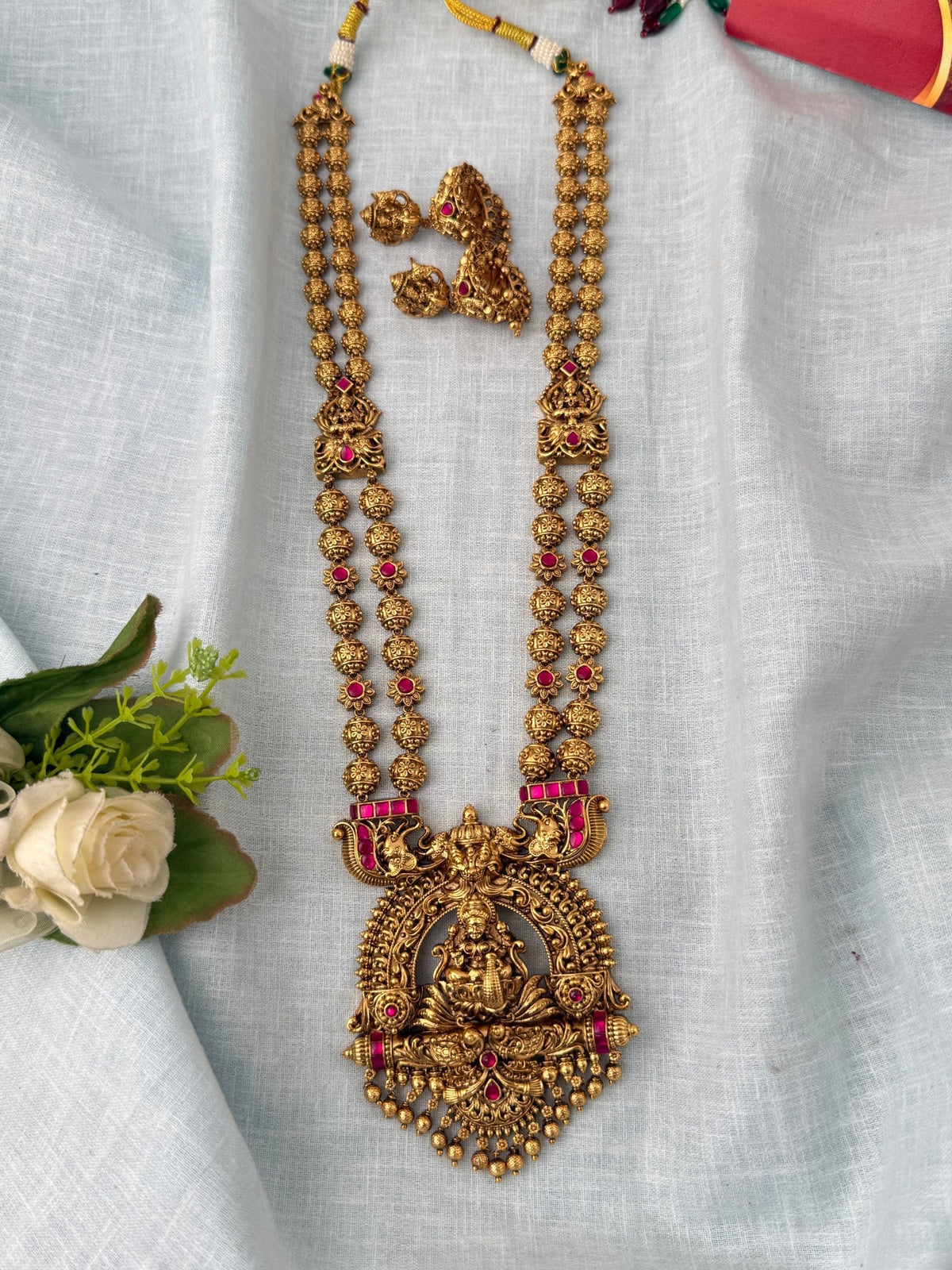 Antique Beads Beads Layered Necklace Grand Lakshmi Pendant Luxurious Long Set| N1194 - Mahilas