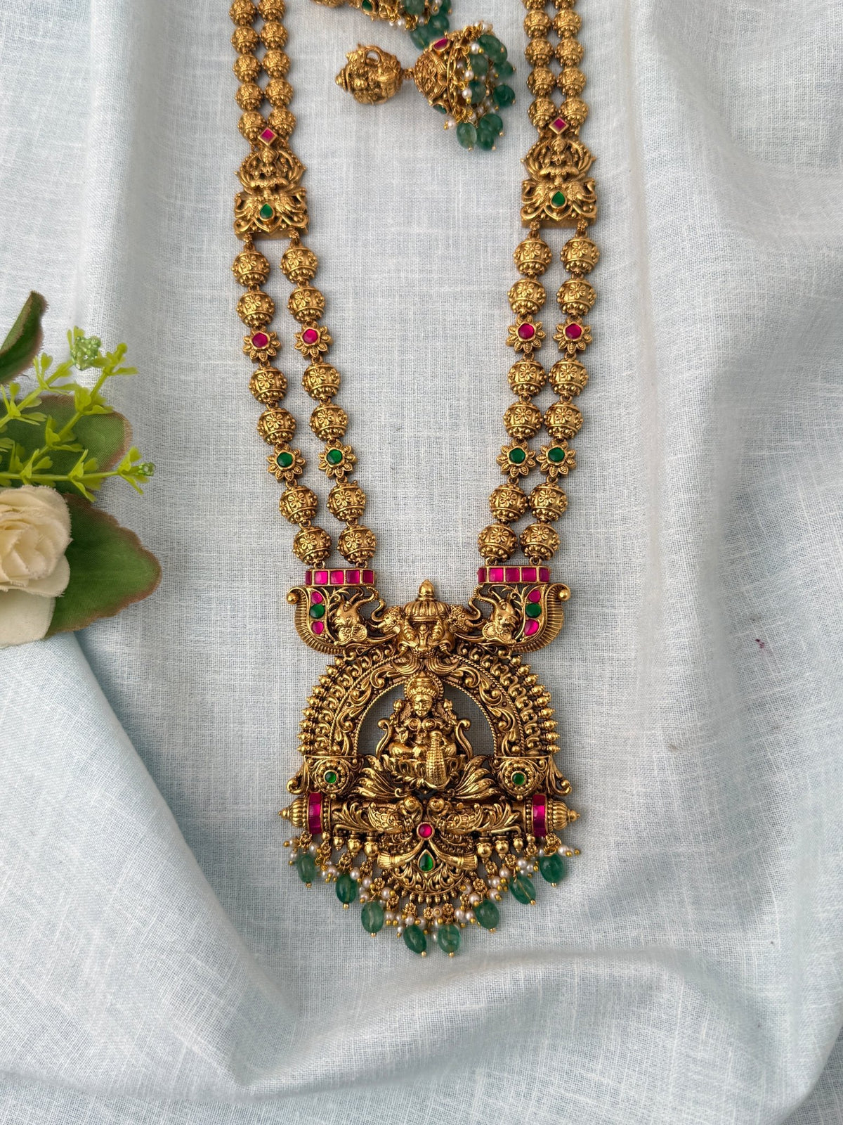 Antique Beads Beads Layered Necklace Grand Lakshmi Pendant Luxurious Long Set| N1195 - Mahilas